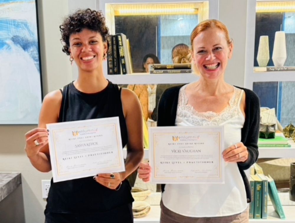 Students receiving certification for Reiki I Class with Lisa Foresman at Inner Star Wisdom in Dallas, TX